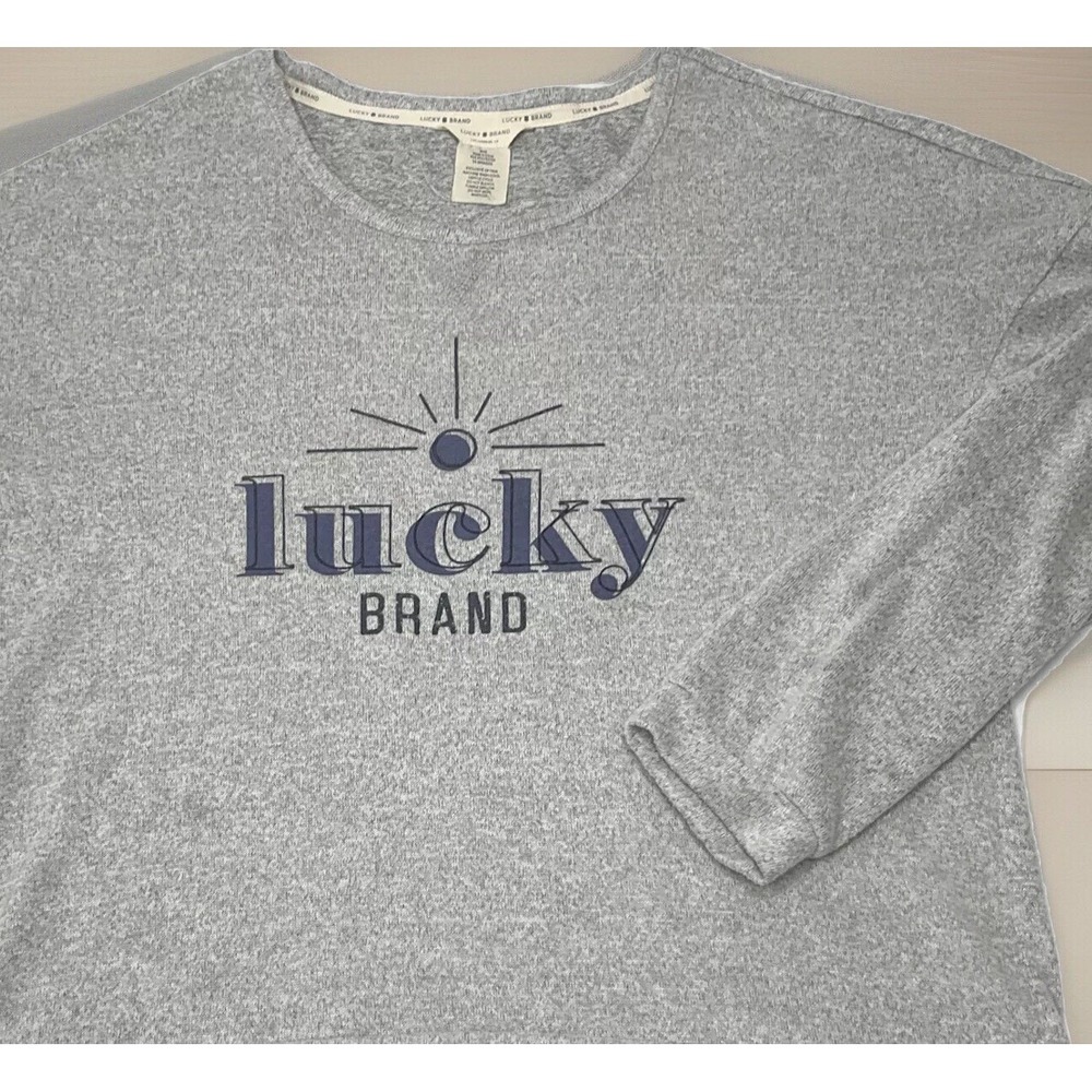 Lucky Brand Pullover Long Sleeve Super Soft Heather Gray Logo Women Sz M